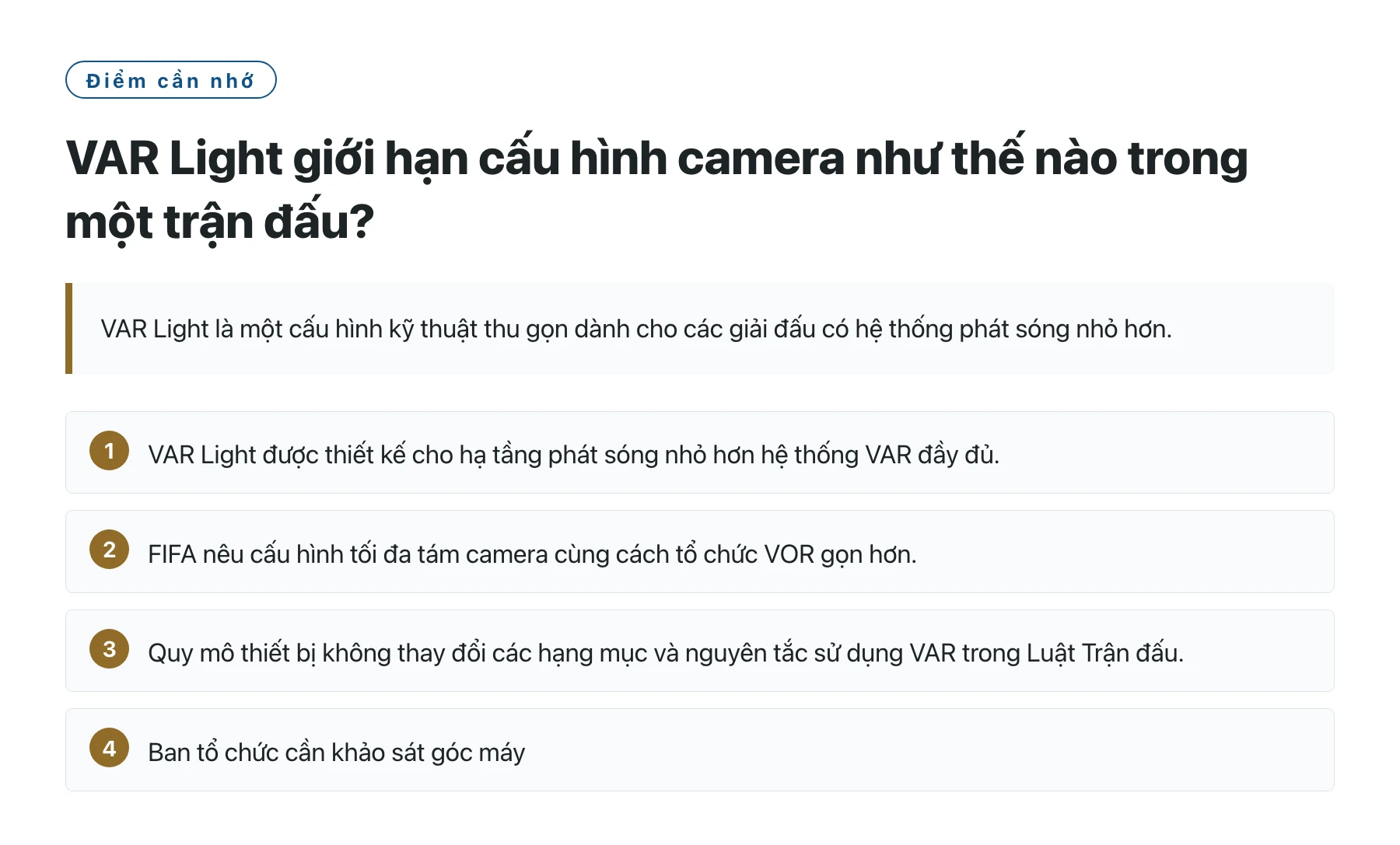 VAR Light giới hạn cấu hình camera như thế nào trong một trận đấu?——全文要点速览